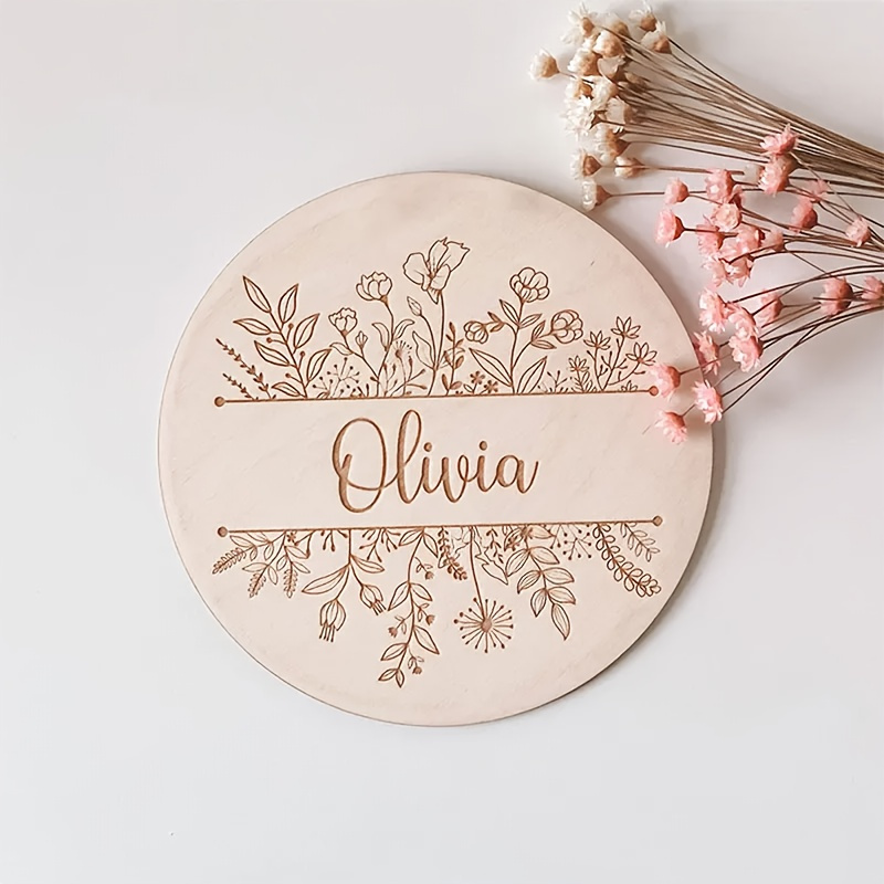 Baby Nursery Name Sign - Personalized Floral Engraved Name Plaque, Custom