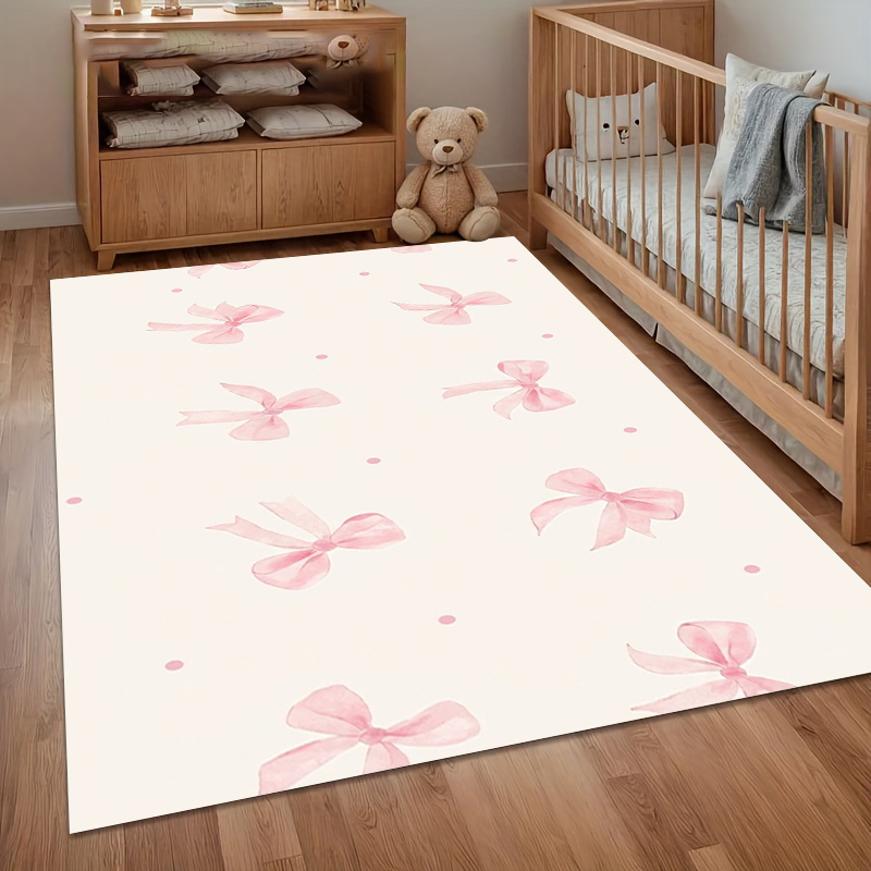 Soft Rug Nursery - Watercolor Pink Bow Area Rug Non