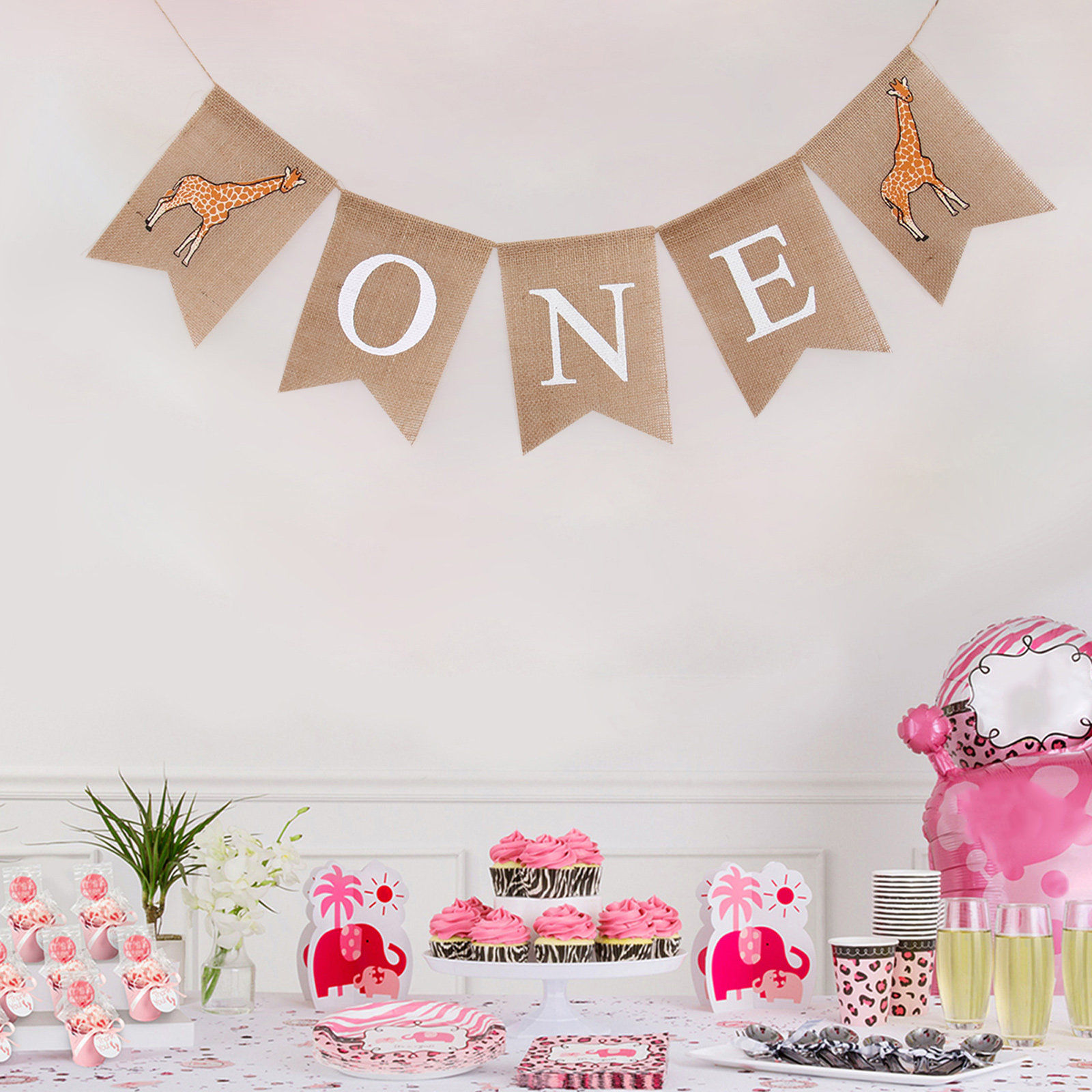Baby Nursery Garland - Giraffe Linen Banner One Printing Burlap