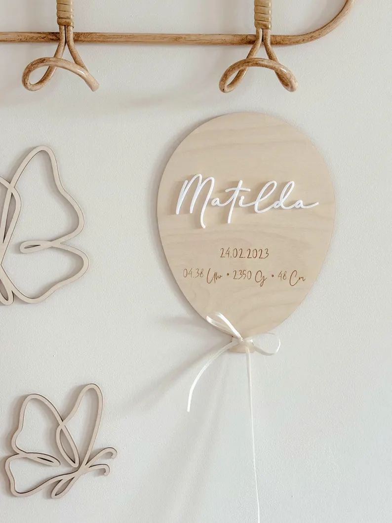 Baby Nursery Keepsake - Personalised Baby Name Balloon Plaque –