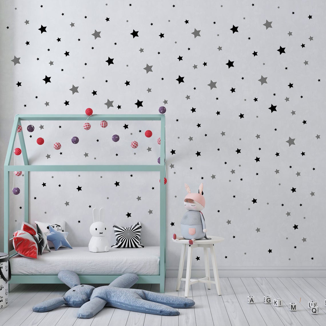 Cartoon 65Pcs Star Wall Sticke - Baby Nursery Package 评论和价格
