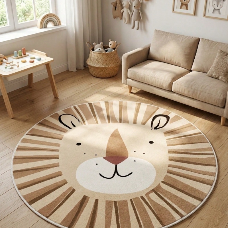 Minimalist Cartoon Lion Face K - Soft Rug Nursery 评论和价格