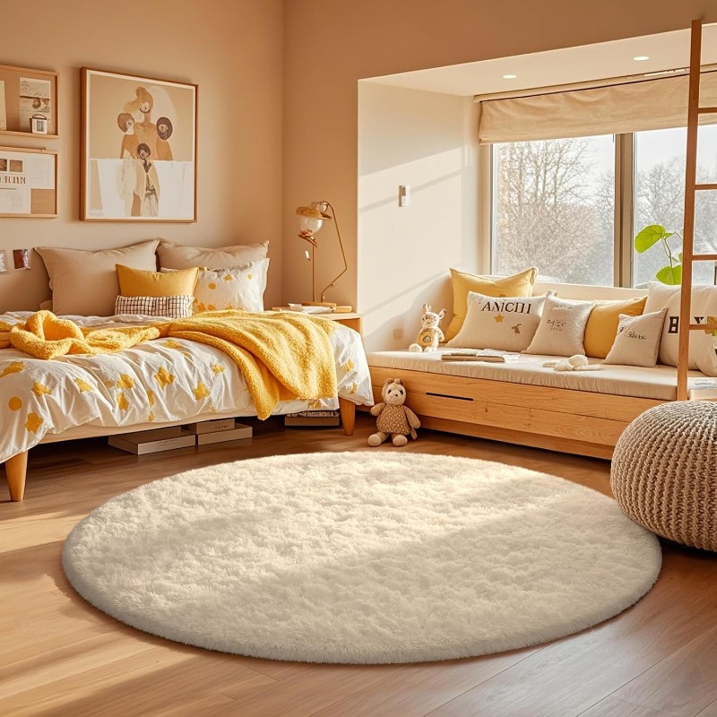 Round Cream White Rug Soft Flu - Soft Rug Nursery 评论和价格