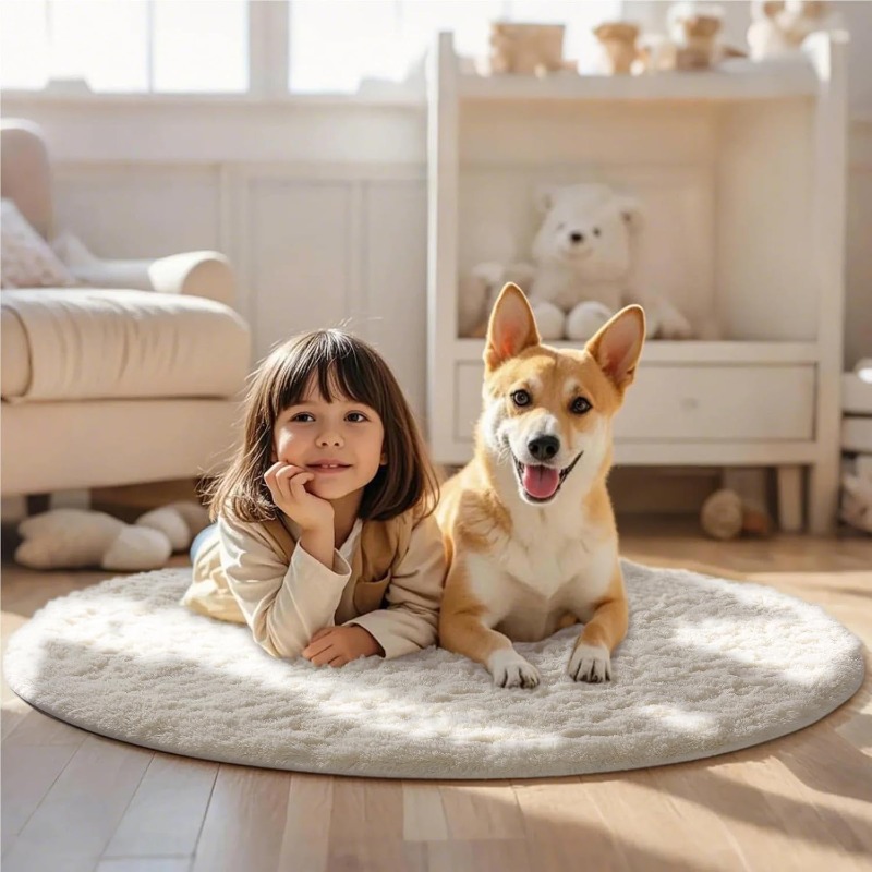 Round Cream White Rug Soft Flu - Soft Rug Nursery 评论和价格