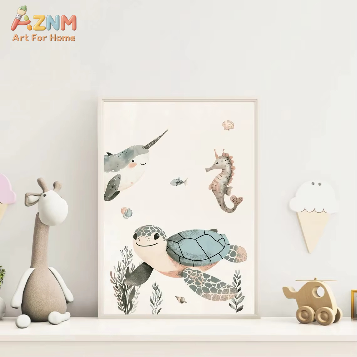 AZNM Watercolor Cute Ocean Ani - Baby Nursery Ocean 评论和价格