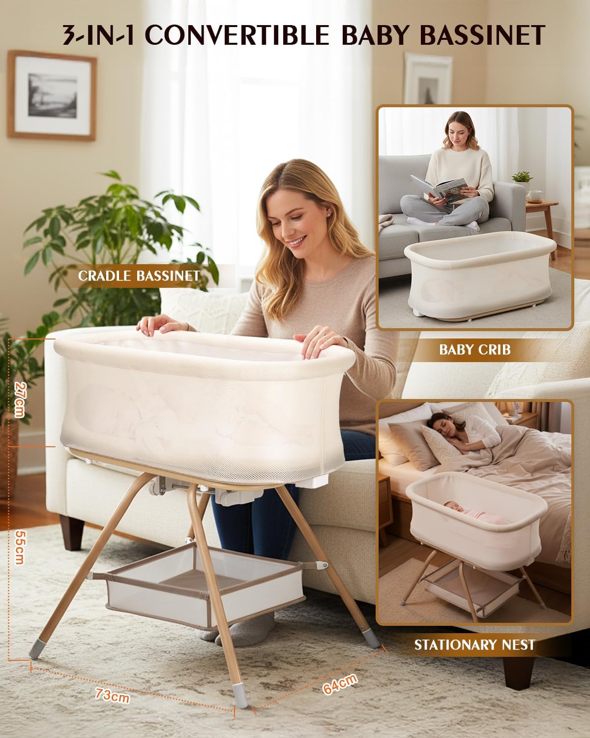 3 In 1 Baby Bassinet Rocking B - Bassinet Bedside Sleeper 评论和价格