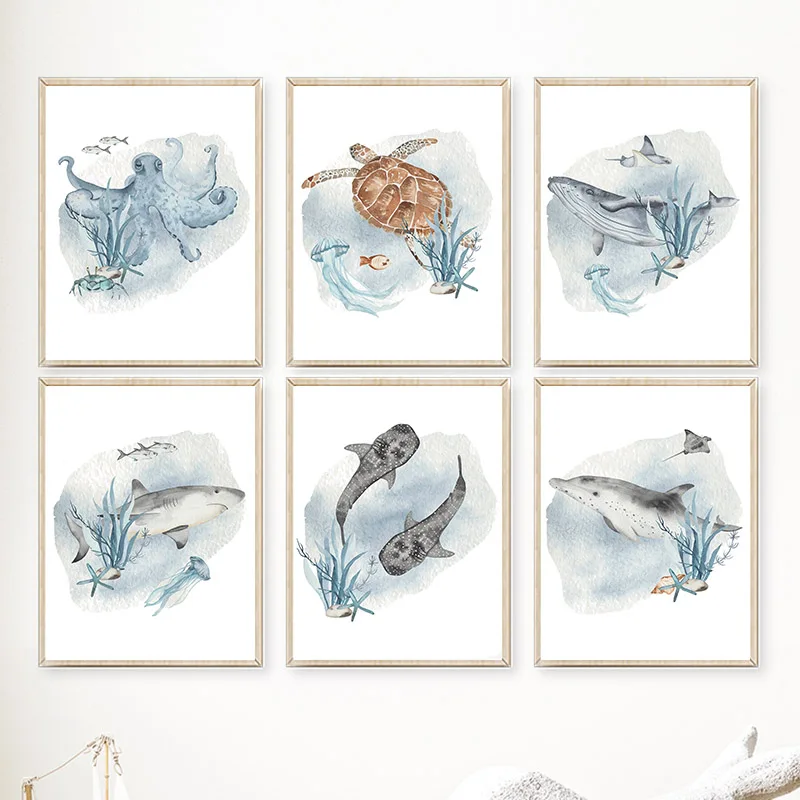 Posters And Prints Whale Fish  - Baby Nursery Ocean 评论和价格