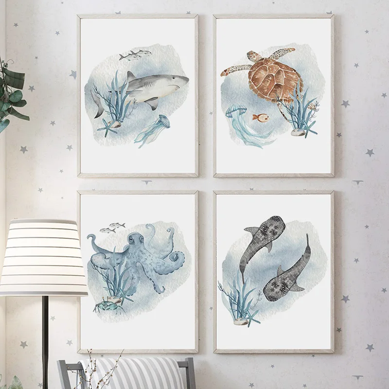 Posters And Prints Whale Fish  - Baby Nursery Ocean 评论和价格