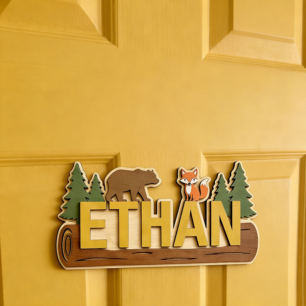 Woodland Forest Animal Persona - Baby Nursery Name Sign 评论和价格