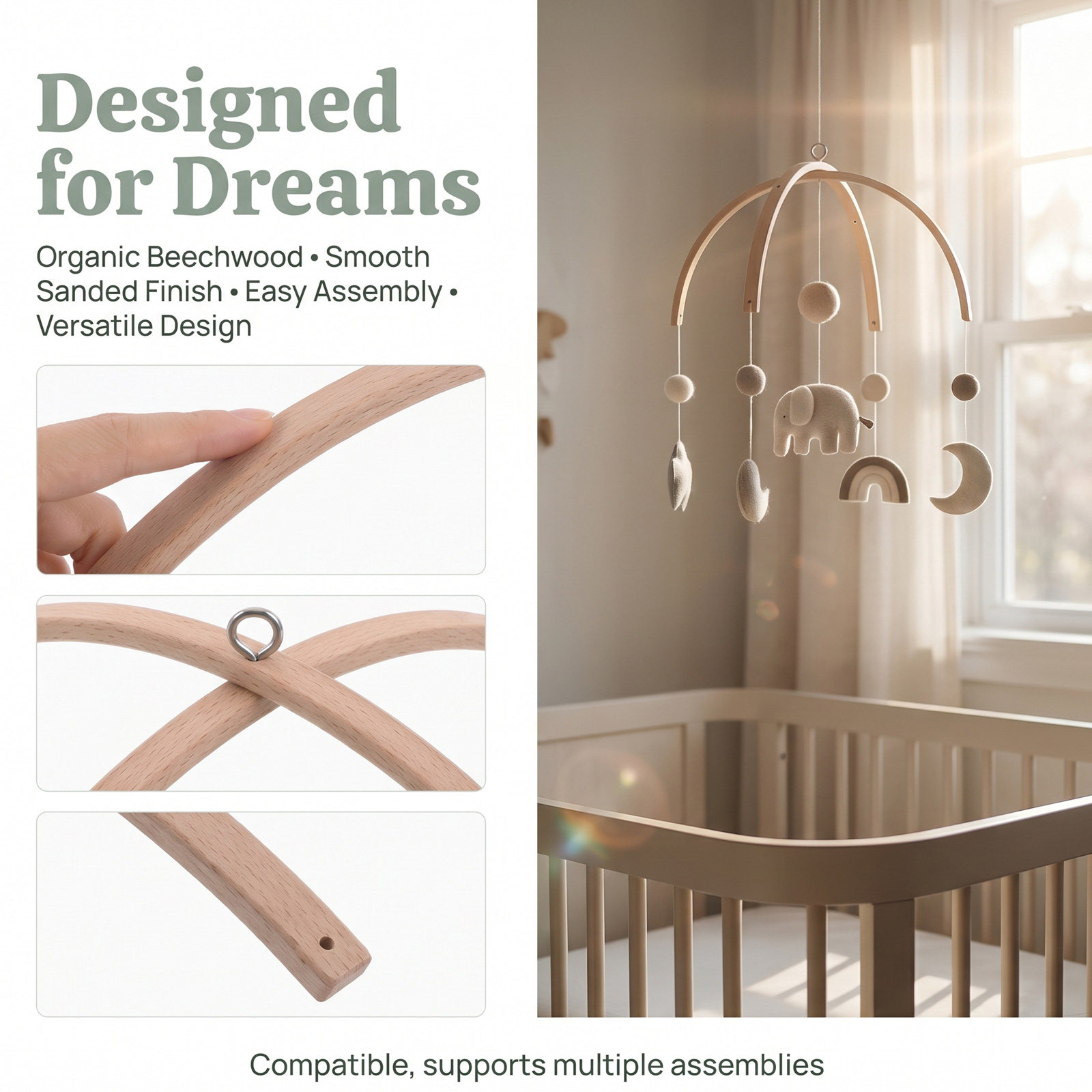 Bamboo Wooden Mobile Frame Win - Baby Nursery Hangers 评论和价格