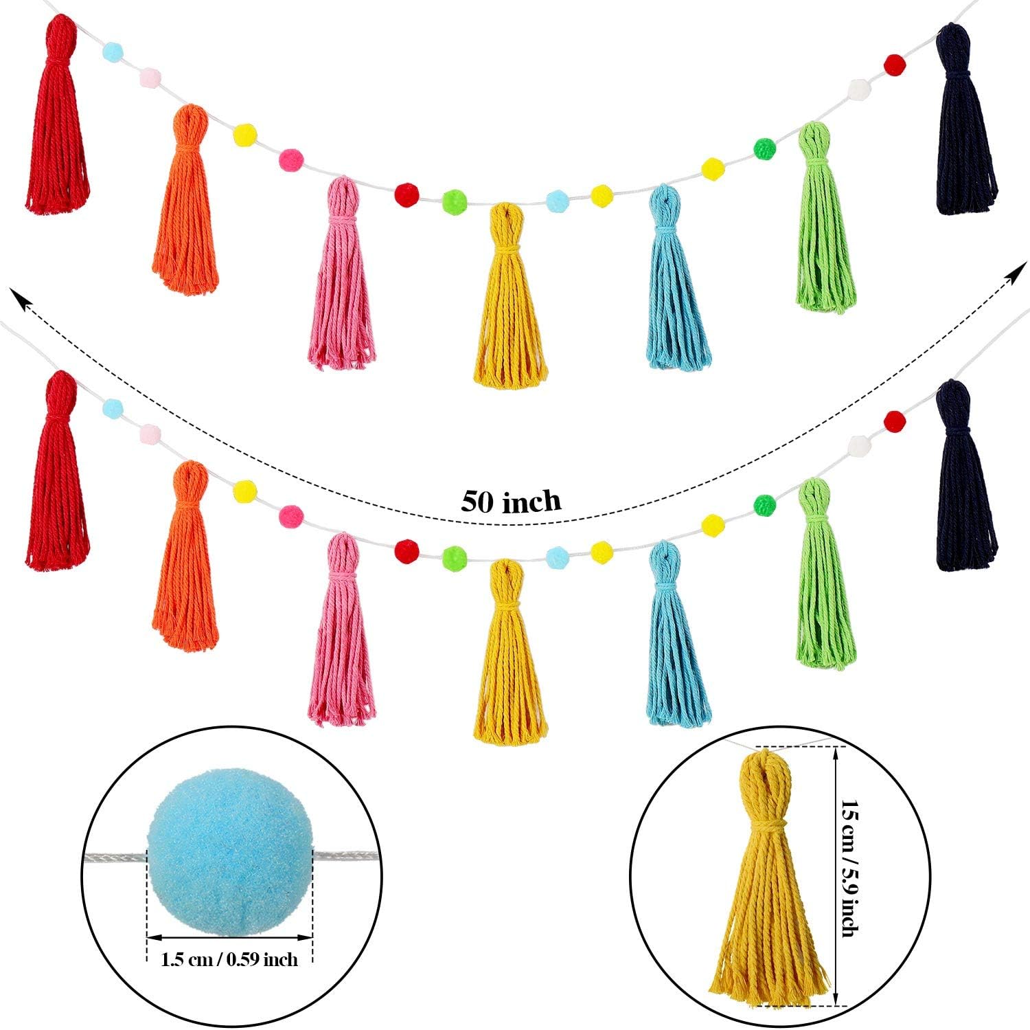 3 Pcs Colorful Rainbow Boho Ta - Baby Nursery Garland 评论和价格