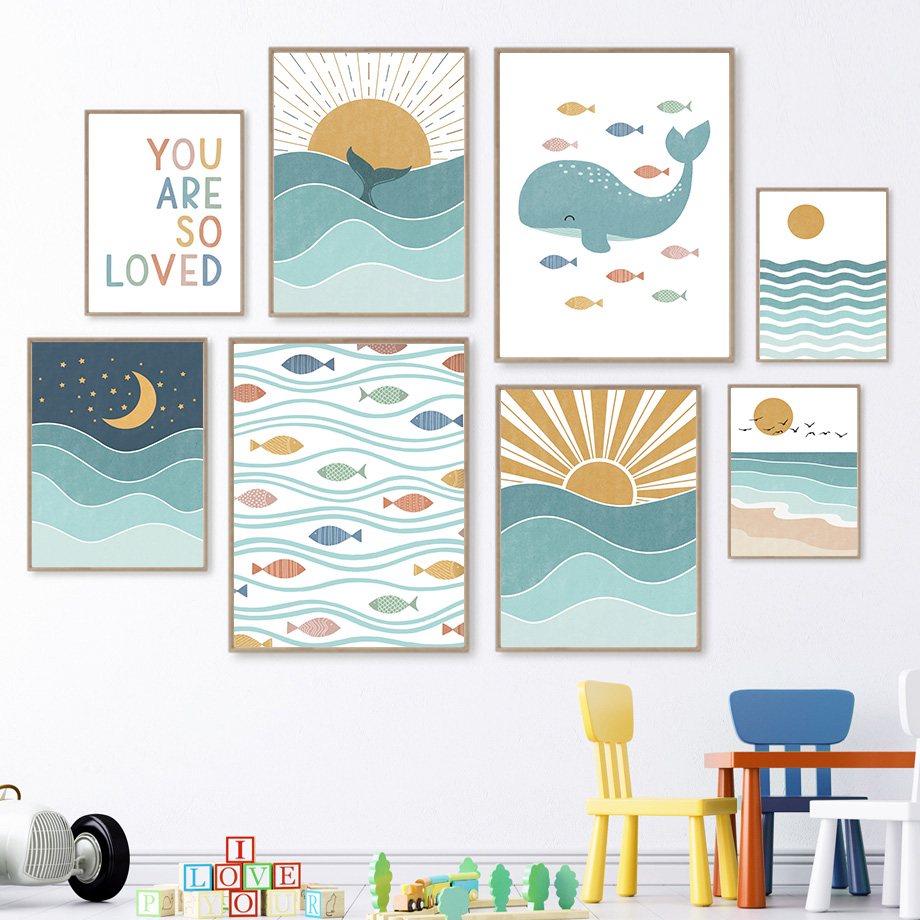 (2D canvas painting)  Fish Wha - Baby Nursery Ocean 评论和价格