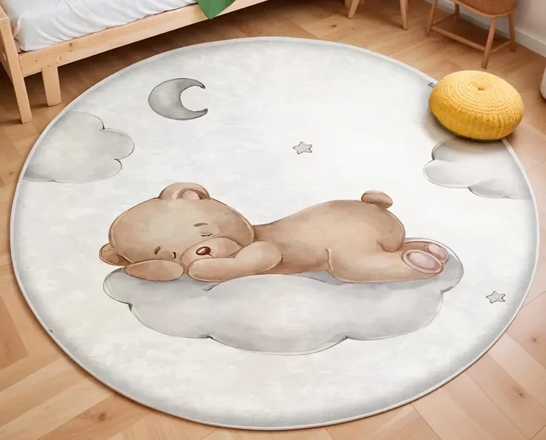 Pink Balloon Bear Cloud Round  - Soft Rug Nursery 评论和价格