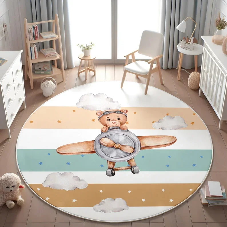 Pink Balloon Bear Cloud Round  - Soft Rug Nursery 评论和价格