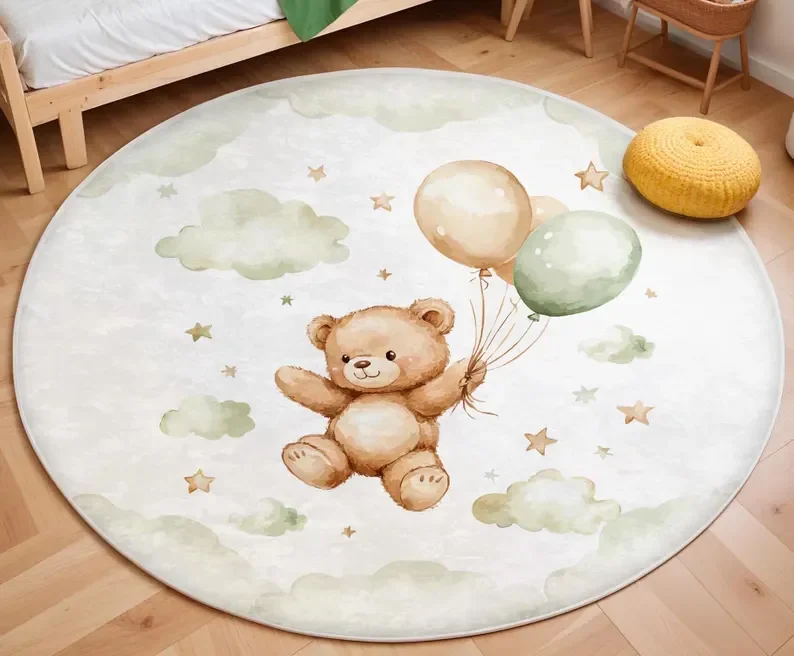 Pink Balloon Bear Cloud Round  - Soft Rug Nursery 评论和价格