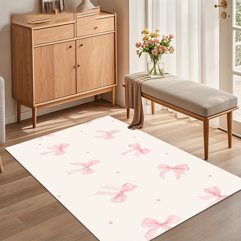 Watercolor Pink Bow Area Rug N - Soft Rug Nursery 评论和价格
