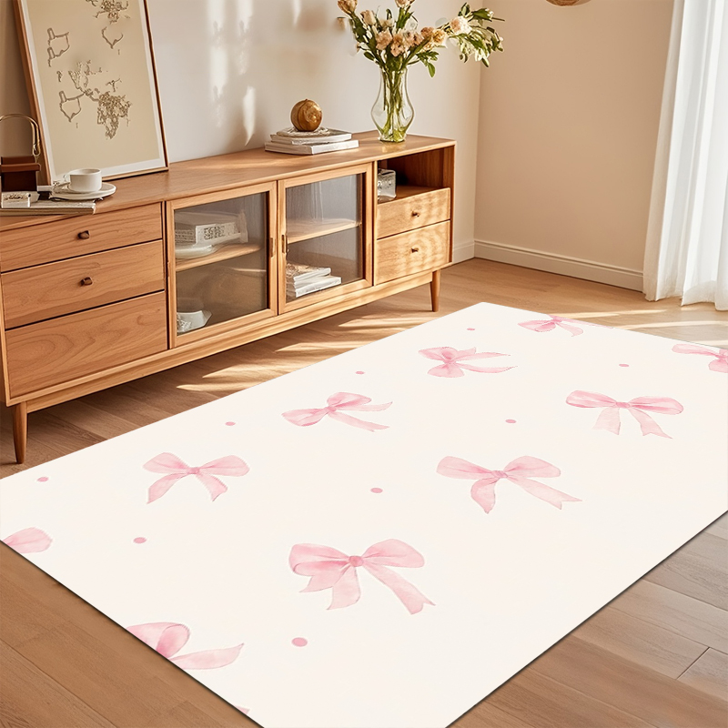Watercolor Pink Bow Area Rug N - Soft Rug Nursery 评论和价格