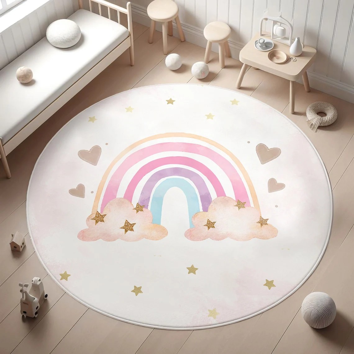 Rainbow Kids Rug,Heart Rainbow - Soft Rug Nursery 评论和价格