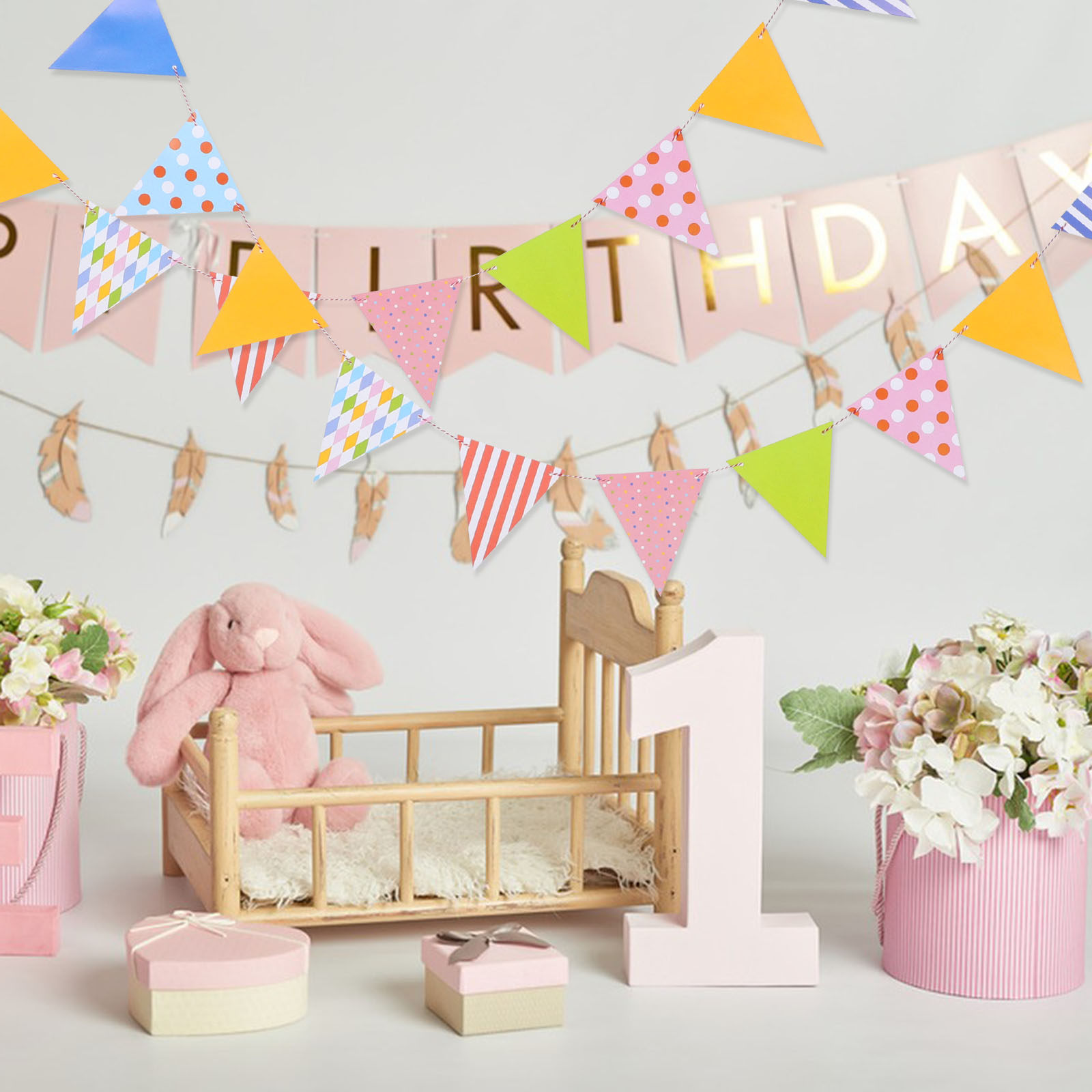 Triangle Paper Bunting Flags G - Baby Nursery Garland 评论和价格