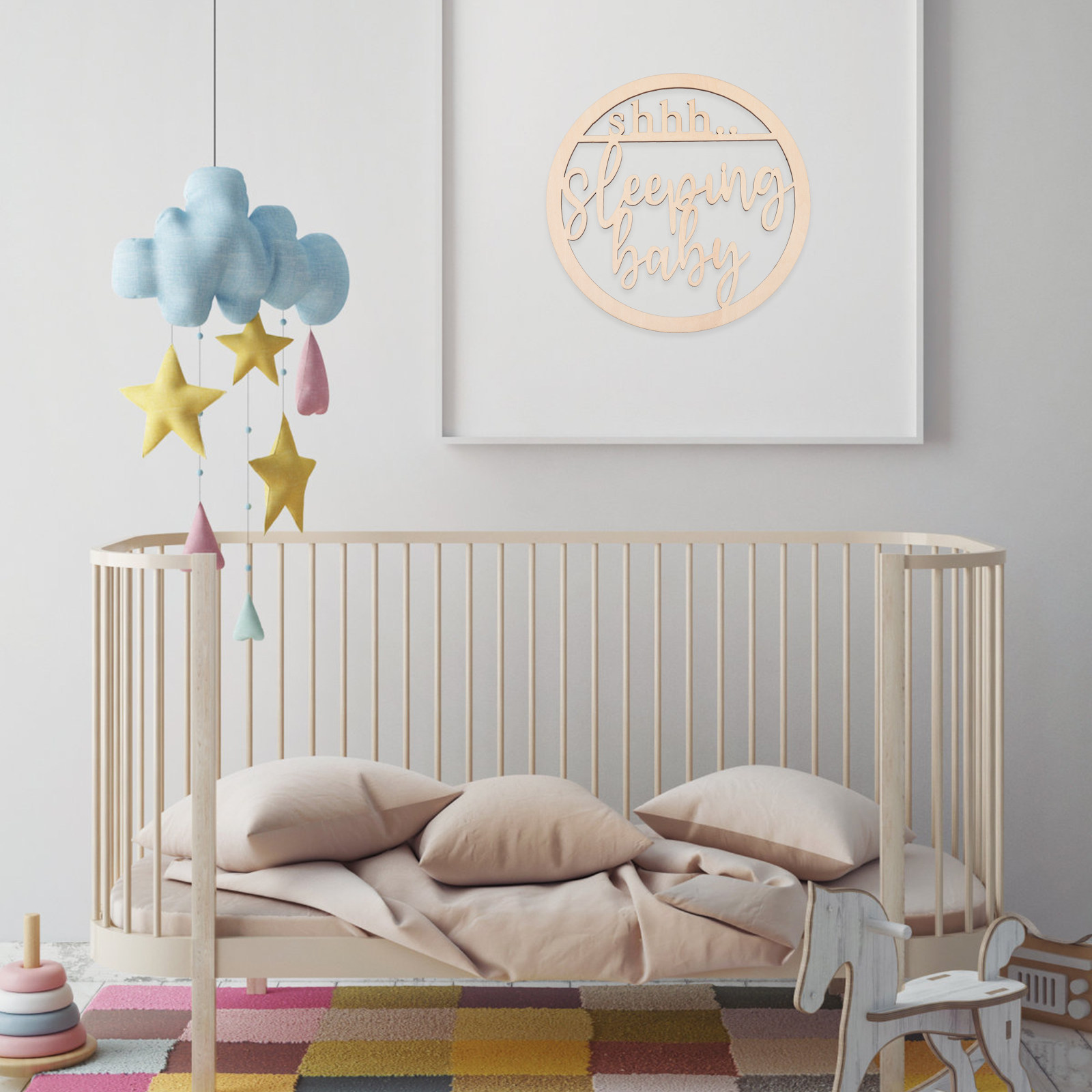 Hollow Wooden Baby Sleeping Si - Baby Nursery Hangers 评论和价格