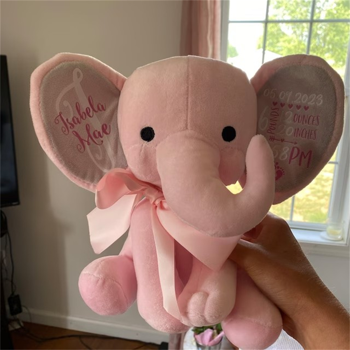 Custom Birth Stats Elephant Pl - Baby Nursery Keepsake 评论和价格