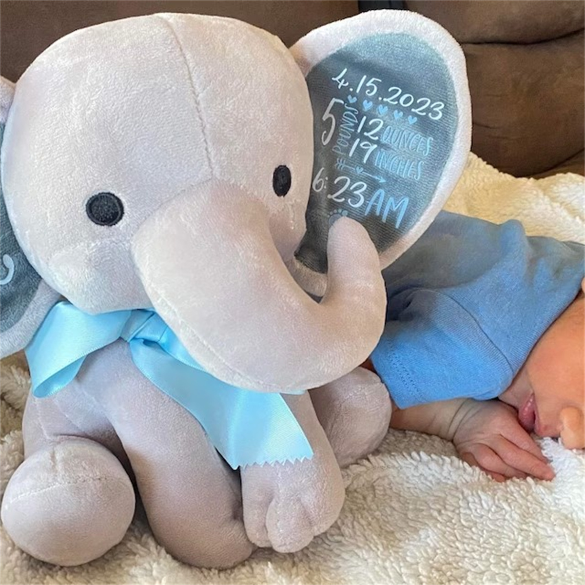 Custom Birth Stats Elephant Pl - Baby Nursery Keepsake 评论和价格