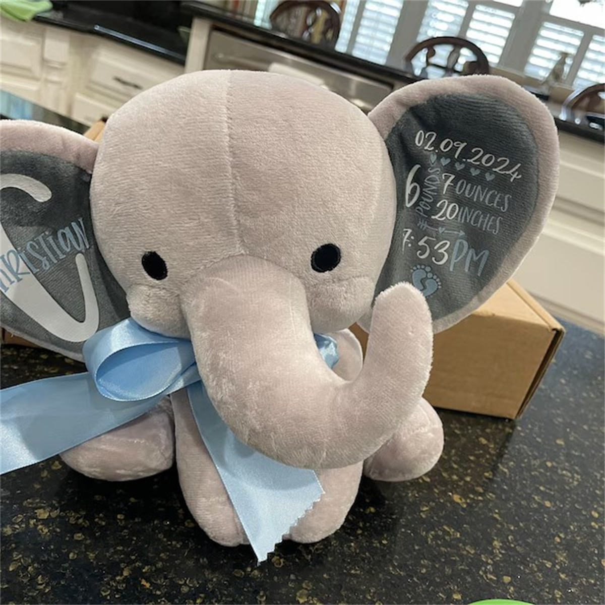 Custom Birth Stats Elephant Pl - Baby Nursery Keepsake 评论和价格