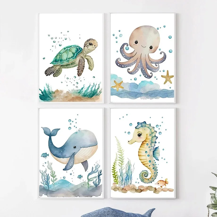 Cute Whale Sea Horse Octopus C - Baby Nursery Ocean 评论和价格
