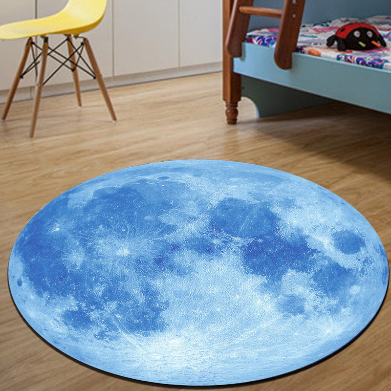 Realistic Blue Full Moon Print - Soft Rug Nursery 评论和价格